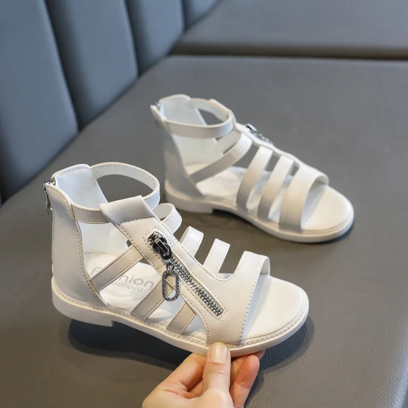 White Summer Girls Sandals Pink Black Zipper Gladiator Children Roman Sandals High Top Open Toes Soft Leather Kids Sandals 26-36 
White Summer Girls Sandals Pink Black Zipper Gladiator Children Roman Sandals High Top Open Toes Soft Leather Kids Sandals 26-36