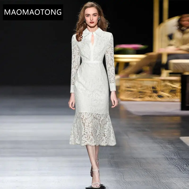Fashion Designer Autumn Holiday White Dress Women Lace Turn-down Collar Hollow Out Long Sleeve Party Mermaid Dress
Fashion Designer Autumn Holiday White Dress Women Lace Turn-down Collar Hollow Out Long Sleeve Party Mermaid Dress