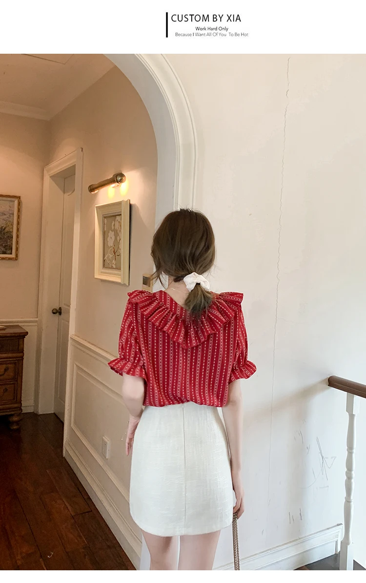 Summer Women's Blouses Fashion Tops Stripe Printing Casual Shirts Chiffon Blusas V-neck Short Sleeve Korean New
Summer Women's Blouses Fashion Tops Stripe Printing Casual Shirts Chiffon Blusas V-neck Short Sleeve Korean New