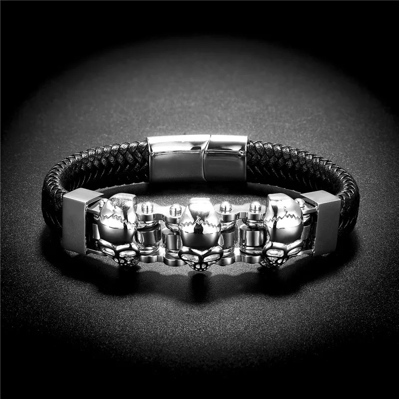 TANGYIN New Cowhide Braided Leather Bracelet 12mm Skull Head Combination Punk Style Stainless Steel Men's Jewelry Accessories 
TANGYIN New Cowhide Braided Leather Bracelet 12mm Skull Head Combination Punk Style Stainless Steel Men's Jewelry Accessories