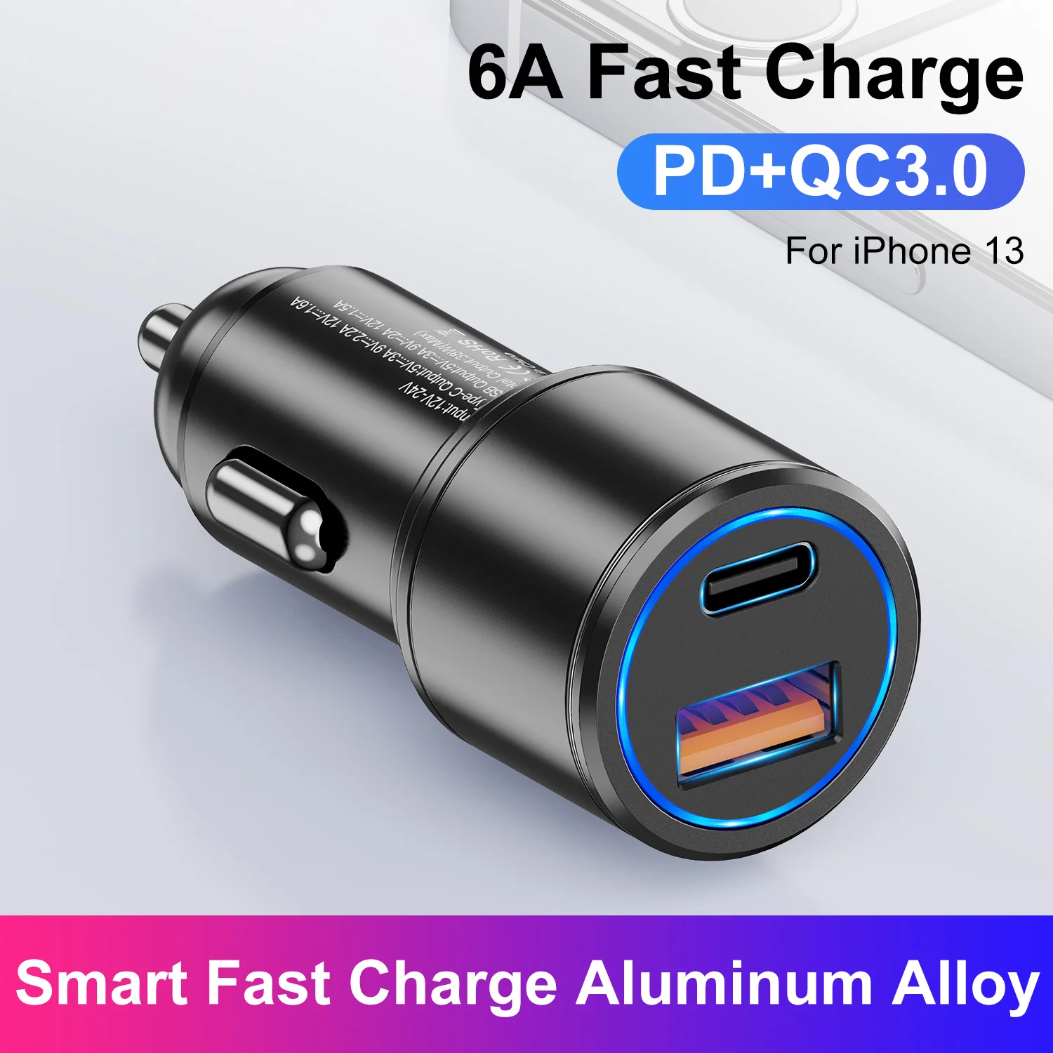 

6A USB Car Charger For iphone 13 12 Pro Max Quick Charge PD 20W Fast Charging For Xiaomi Auto Type C QC3.0 Mobile Phone Charge