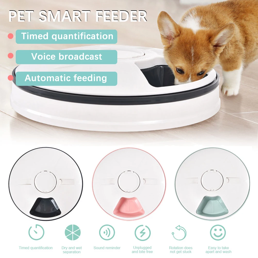 

Pet Automatic Feeder Portion Control Digital Timer Detachable Dogs Cats Anti Slip 6 Meal Trays With Voice Recorder Dry Wet Food