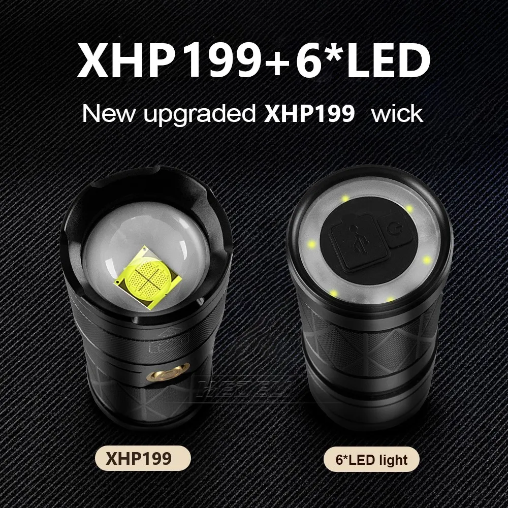 Супер мощный светодиодный фонарик XHP199 перезаряжаемый XHP160 XHP90 типа C