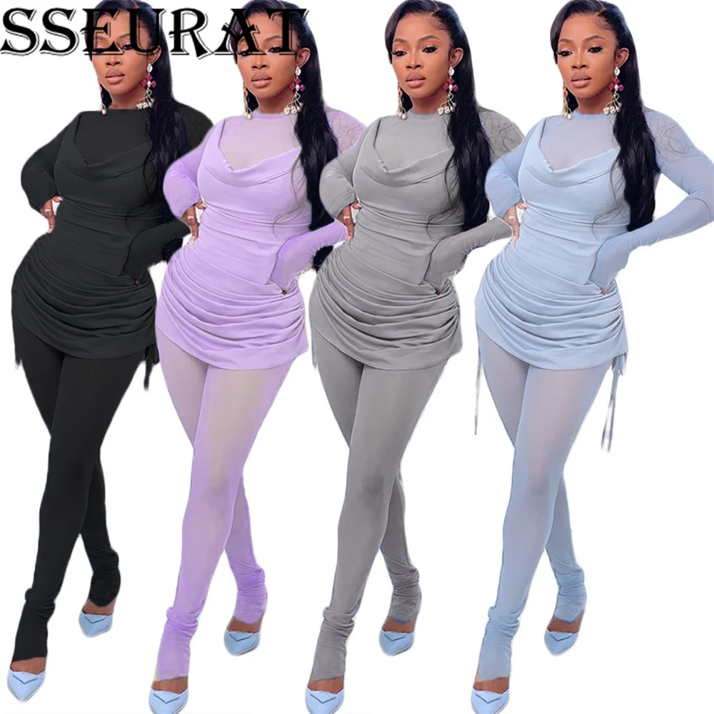 SSEURAT Women Set Mesh Patchwork Ruched Side Long Sleeve Tee and Flare Pants Suit Two Piece Set Fitness Outfit
SSEURAT Women Set Mesh Patchwork Ruched Side Long Sleeve Tee and Flare Pants Suit Two Piece Set Fitness Outfit
