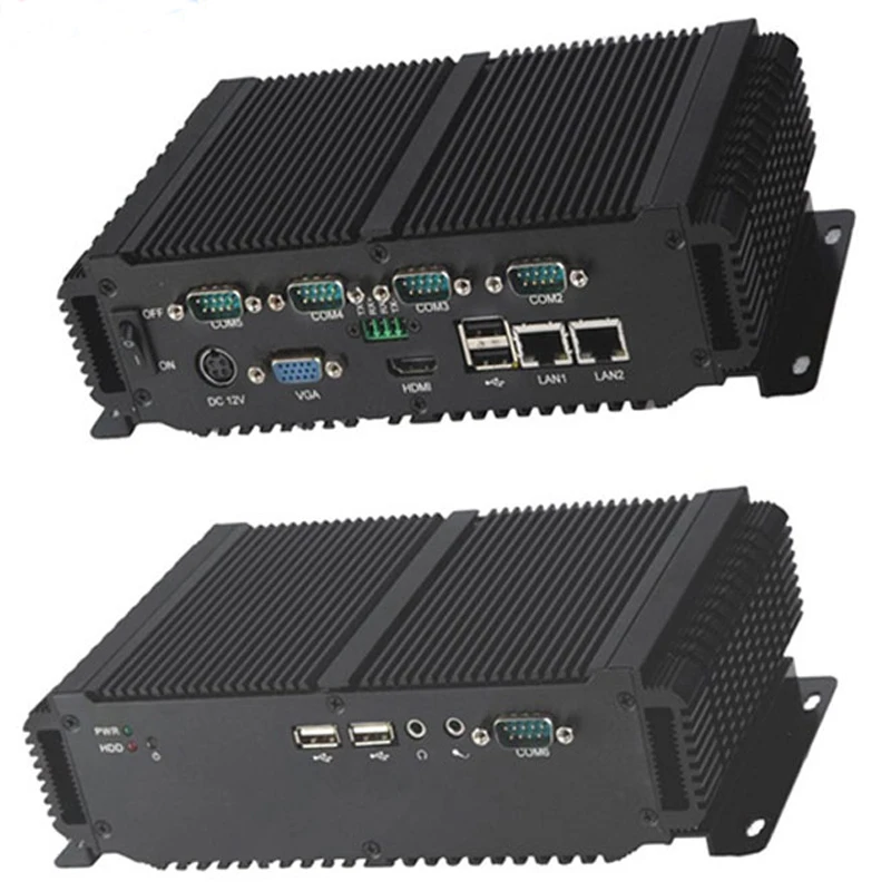 

Fanless Embedded Mini pc with RS485 2*LAN 1*HDMI 1*VGA 6*Com 4*USB 1*mic Industrial computer linux & windows 10 system