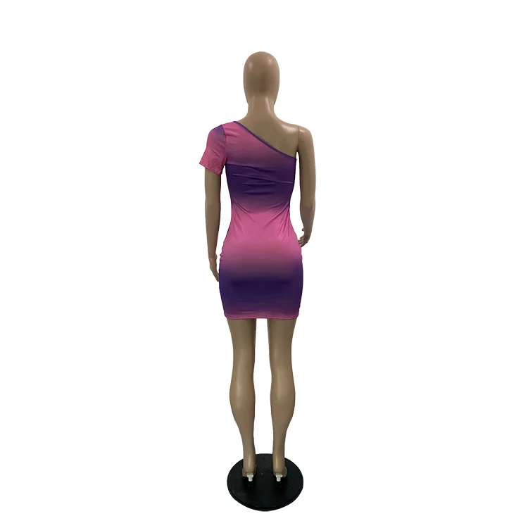 Women Fashion Clothing Gradient Dress Sheath Above Knee Mini bodycon dress vestidos de mujer One Shoulder 
Women Fashion Clothing Gradient Dress Sheath Above Knee Mini bodycon dress vestidos de mujer One Shoulder
