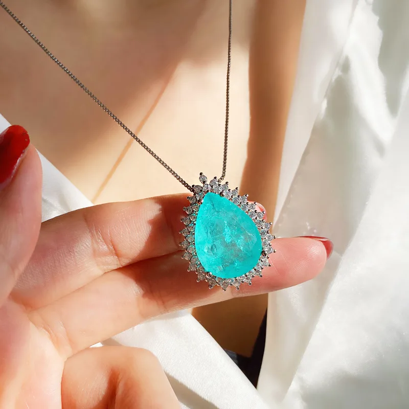 Romantic Sterling 925 Silver Paraiba Tourmaline Emerald Stone Pendant Necklace Lab Cubic Zircon Chains Fine Jewelry Gift Women
Romantic Sterling 925 Silver Paraiba Tourmaline Emerald Stone Pendant Necklace Lab Cubic Zircon Chains Fine Jewelry Gift Women