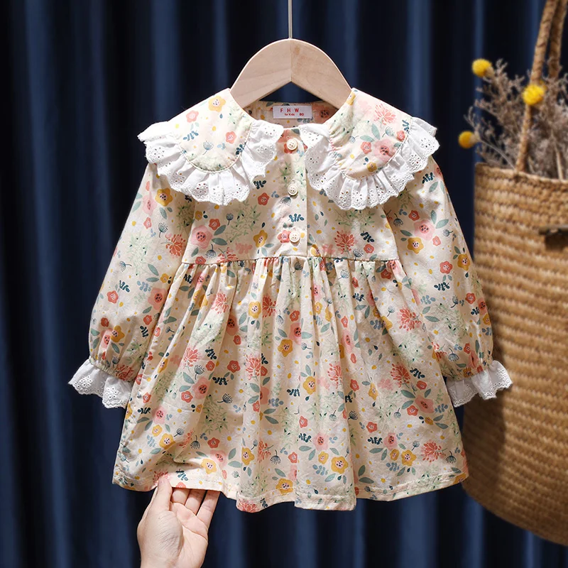 Cute Baby Girls Floral Princess Dress Spring Autumn Korean Style Long Sleeve Peter Pan Collar Kids Girl Dresses 2022 New 1-6Y 
Cute Baby Girls Floral Princess Dress Spring Autumn Korean Style Long Sleeve Peter Pan Collar Kids Girl Dresses 2022 New 1-6Y