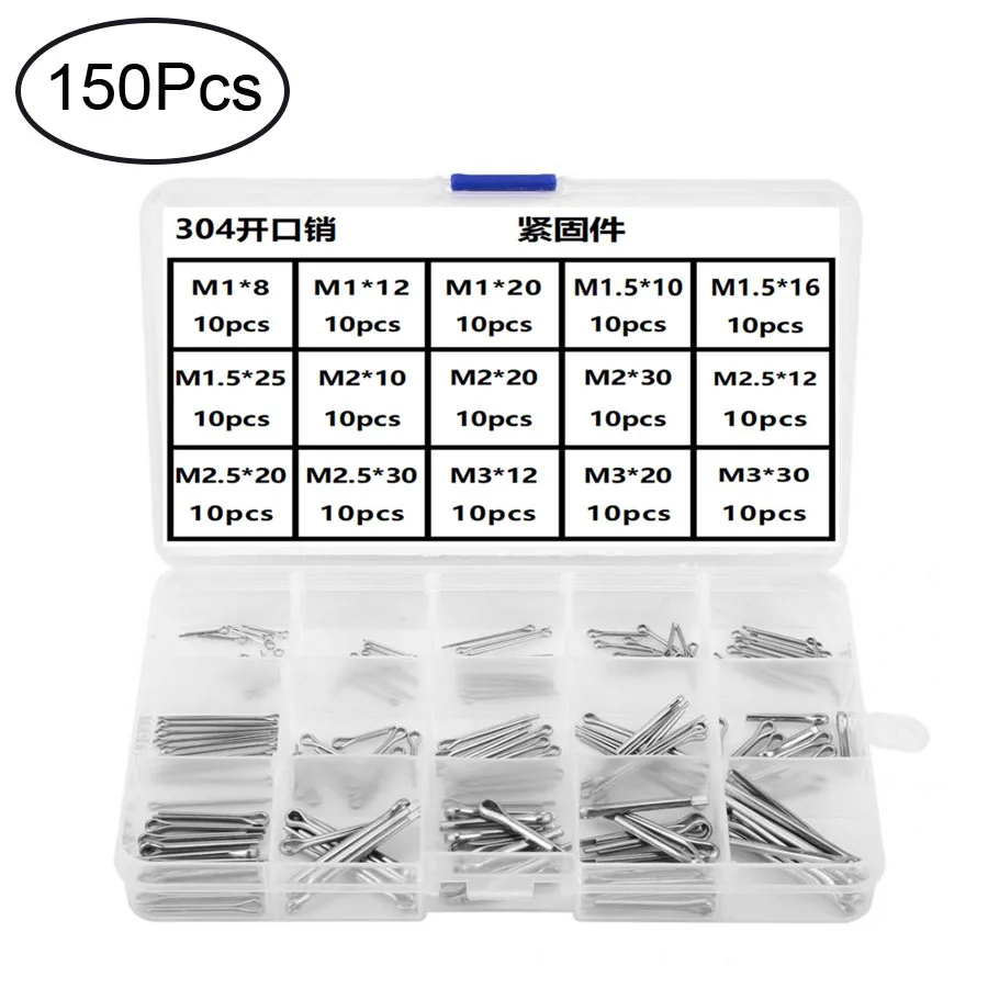 150pcs Split Cotter Pins Kit Set M1 M1.5 M2 M2.5 M3 304 Stainless Steel Hardware Assortment Box
150pcs Split Cotter Pins Kit Set M1 M1.5 M2 M2.5 M3 304 Stainless Steel Hardware Assortment Box