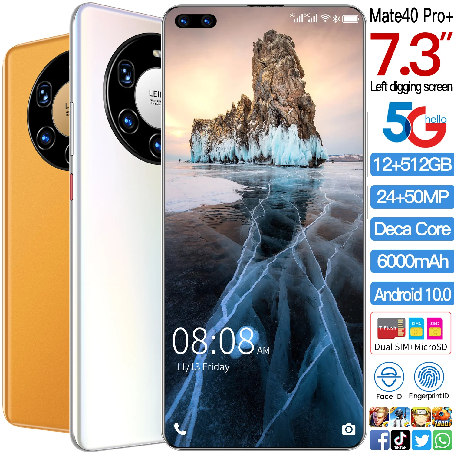 Celular Mate40pro+ Smartphone Global Version Cellphone 7.3 Inch Andriod 10.0 Face ID Mobile Phone MTK6889 Double SIM Card
Celular Mate40pro+ Smartphone Global Version Cellphone 7.3 Inch Andriod 10.0 Face ID Mobile Phone MTK6889 Double SIM Card