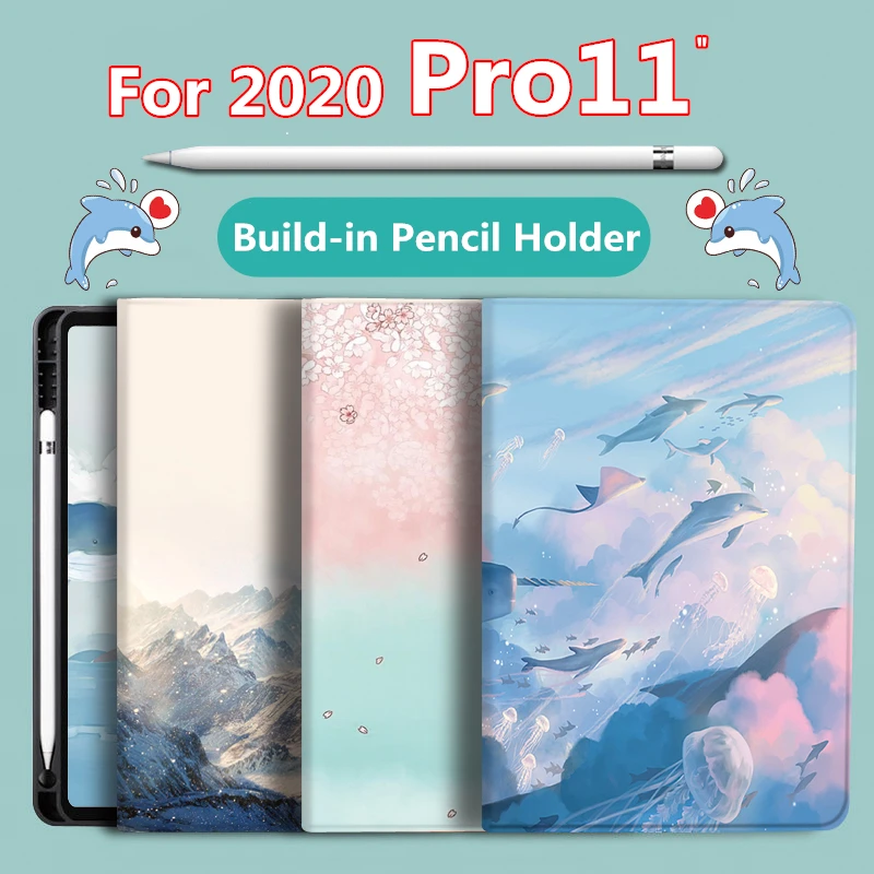 Чехол Funda для 2020 iPad Pro 11 чехол с держателем карандашей умный из искусственной кожи