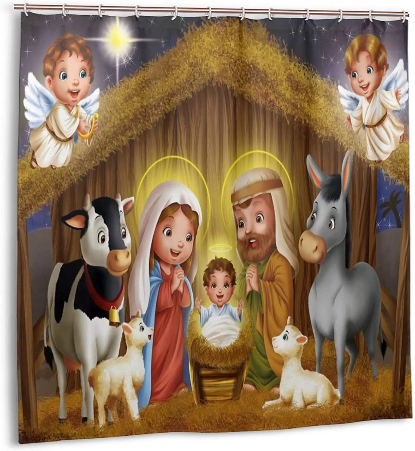 Christmas Nativity Shower Curtain Starry Night Holy Manger Scene Bathroom Curtain Sets
Christmas Nativity Shower Curtain Starry Night Holy Manger Scene Bathroom Curtain Sets