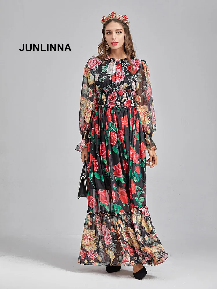 JUNLINNA Runway Dress Fashion Silk Blending Women Digital Print Crew Neck Flare Sleeve Ruffle Style Maxi Vestidos
JUNLINNA Runway Dress Fashion Silk Blending Women Digital Print Crew Neck Flare Sleeve Ruffle Style Maxi Vestidos
