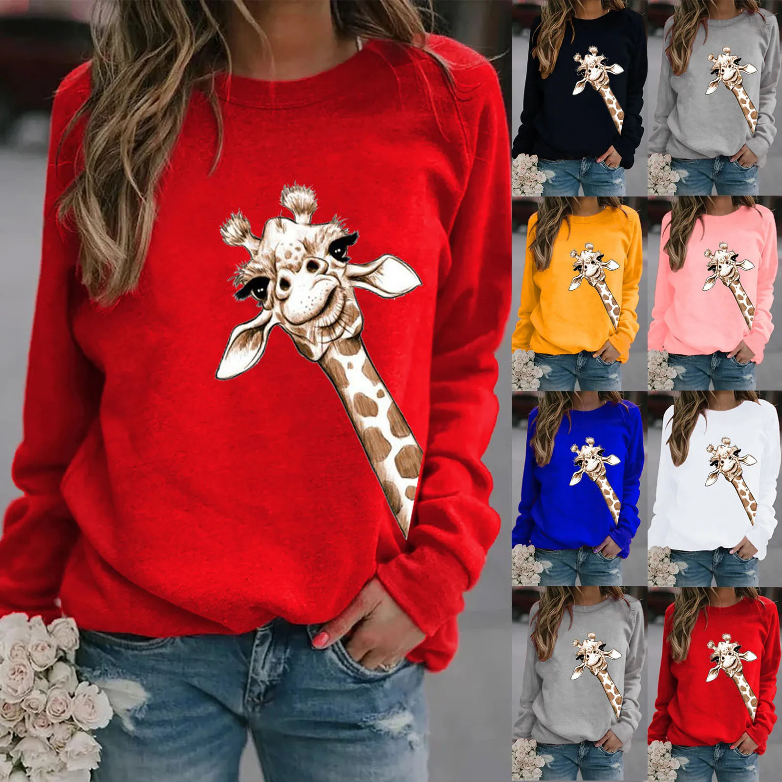 Womens Sweatshirt Herringbone Fabric Giraffe Print Long Sleeves Winter Warm Pullover Tops Fashion Casual Female Sudadera A30
Womens Sweatshirt Herringbone Fabric Giraffe Print Long Sleeves Winter Warm Pullover Tops Fashion Casual Female Sudadera A30