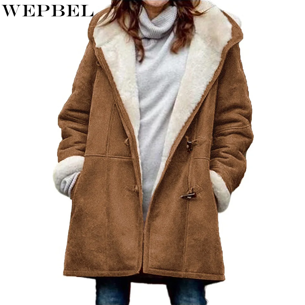 WEPBEL Plush Coat Women's Casual Solid Color Loose Pockets Straight Coat Winter Long Sleeve Hooded Cardigan Horn Button Coat
WEPBEL Plush Coat Women's Casual Solid Color Loose Pockets Straight Coat Winter Long Sleeve Hooded Cardigan Horn Button Coat