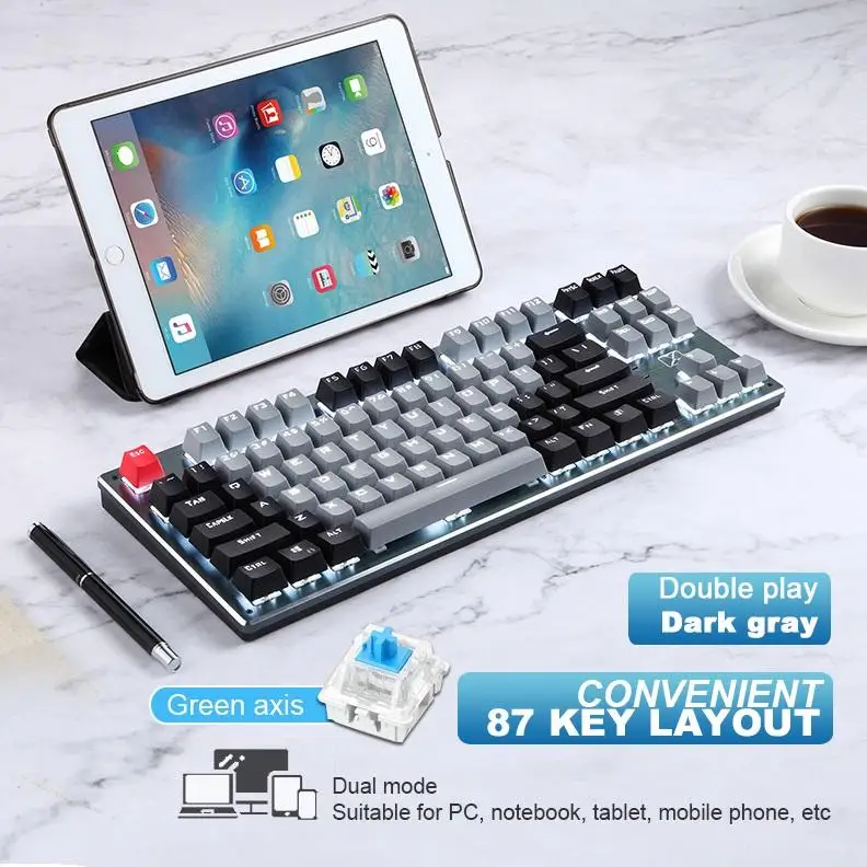 Полностью 87 клавиш, Bluetooth-клавиатура, три режима, механическая клавиатура для планшетов, телефонов, компьютеров, многоплатформенное использ...
Полностью 87 клавиш, Bluetooth-клавиатура, три режима, механическая клавиатура для планшетов, телефонов, компьютеров, многоплатформенное использ...