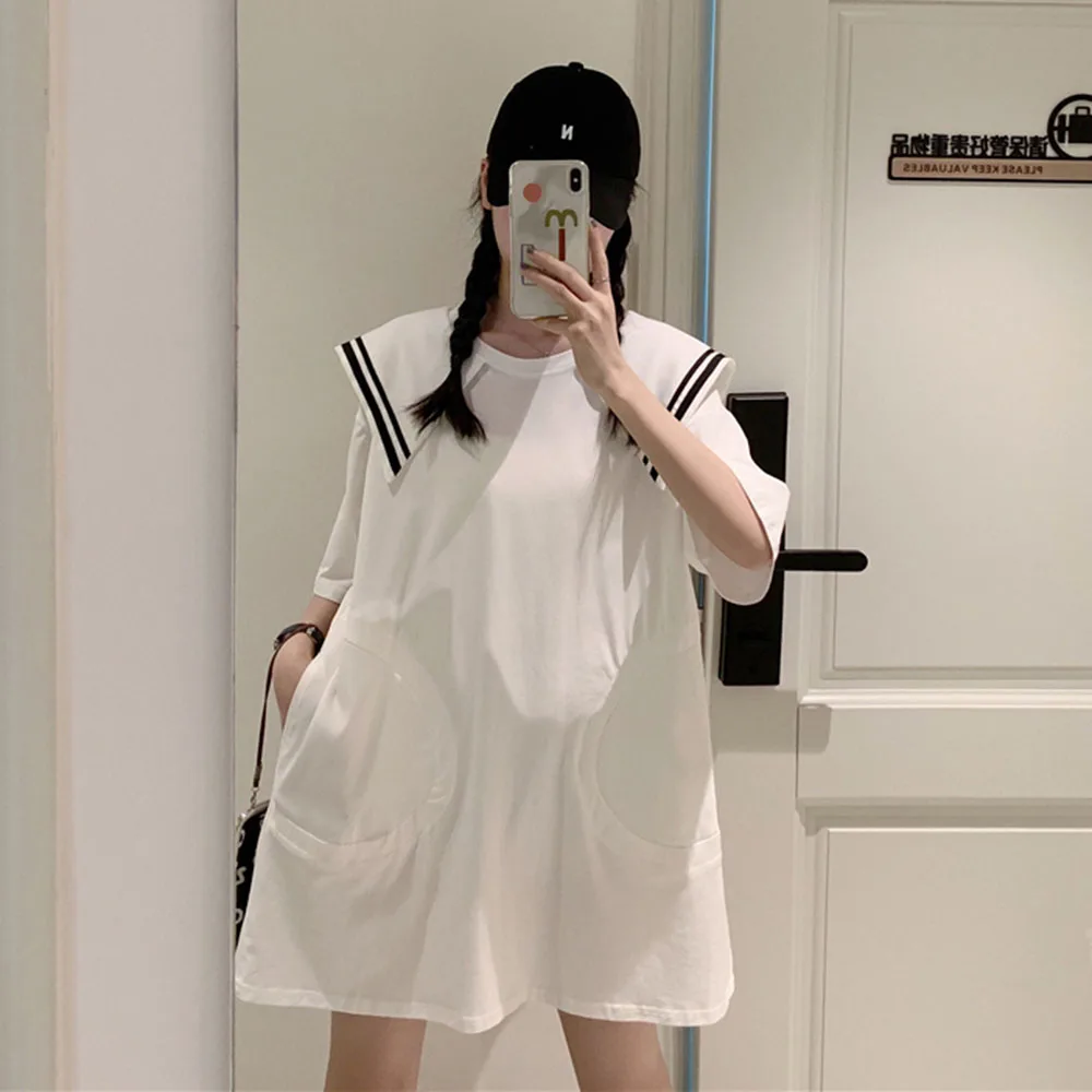 Korean Version Of Japanese Summer Dress 2021 Loose Fashion Casual Simple Thin Color Contrast Navy Collar Summer 
Korean Version Of Japanese Summer Dress 2021 Loose Fashion Casual Simple Thin Color Contrast Navy Collar Summer