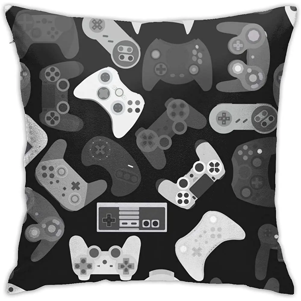 

Video Game Controller Black White Gadgets Throw Pillow Covers Decorative 18x18 Inch Pillowcase Square Cushion Cases