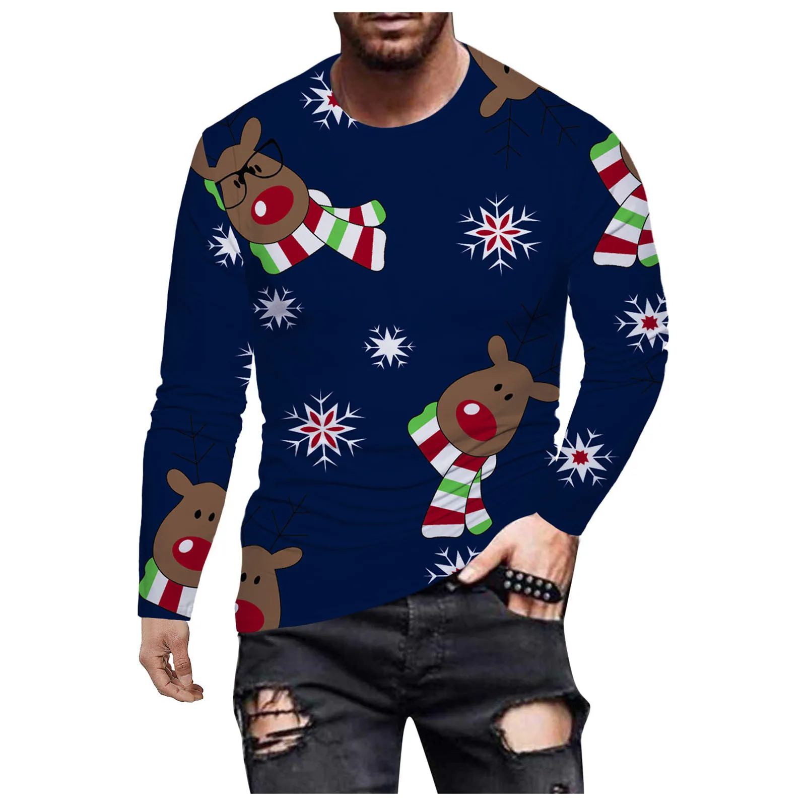 Men's Christmas Essential Cute Deer Snowflake Printed Tee O-Neck Fit Pullover Banquet T-shirt Bottoming Top Blouses
Men's Christmas Essential Cute Deer Snowflake Printed Tee O-Neck Fit Pullover Banquet T-shirt Bottoming Top Blouses