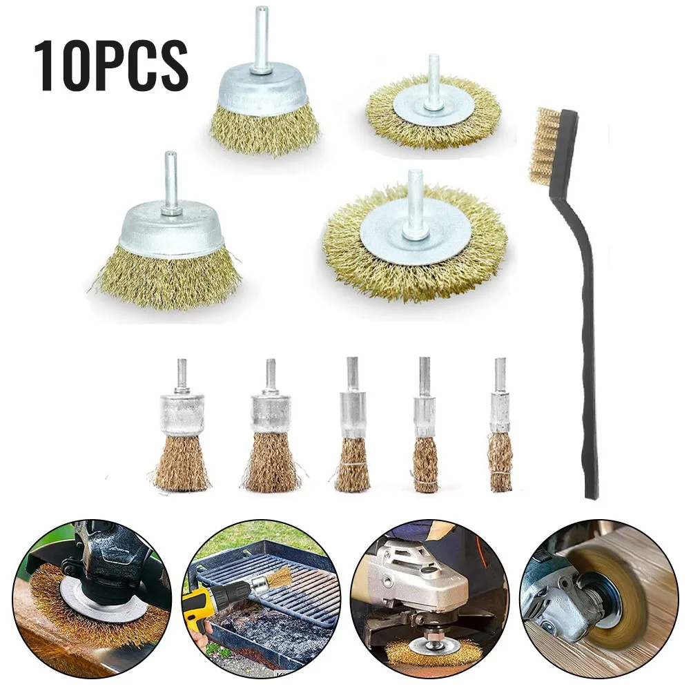 10pcs Rotary Wire Brush For Drill Attachment Brass Coated Copper Wire Brush Set Grinding Mill Polish Wheel Derusting Power Tool
10pcs Rotary Wire Brush For Drill Attachment Brass Coated Copper Wire Brush Set Grinding Mill Polish Wheel Derusting Power Tool