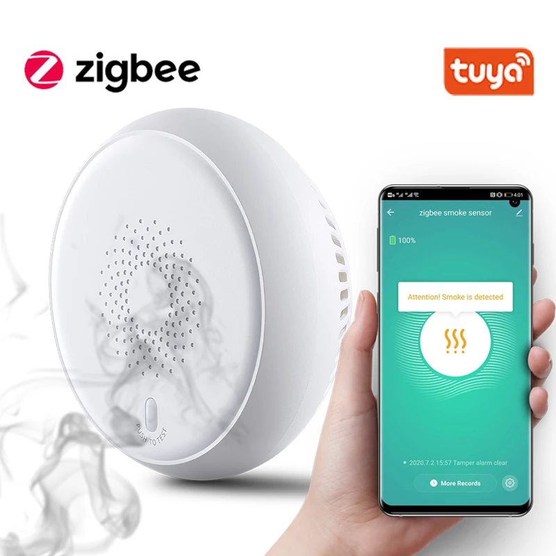 Tuya Smart датчик дыма Zigbee пожарной сигнализации прогрессивный звук
