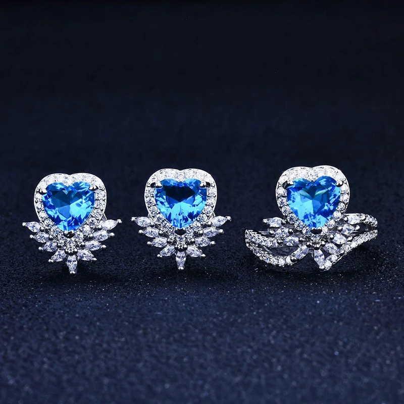 925 Silver Charm Jewelry Set Inlay Cubic Zircon Exquisite Heart Piercing Earrings Elegant Adjustable Wedding Ring For Women Wear
925 Silver Charm Jewelry Set Inlay Cubic Zircon Exquisite Heart Piercing Earrings Elegant Adjustable Wedding Ring For Women Wear