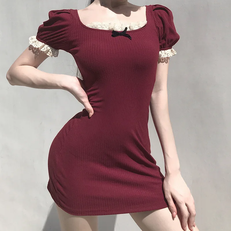Square Neck Dresses Women's Lace Patchwork Bodycon Dress Ladies Short Sleeve Mini Dresses with Bow Elegant Vestido Feminino
Square Neck Dresses Women's Lace Patchwork Bodycon Dress Ladies Short Sleeve Mini Dresses with Bow Elegant Vestido Feminino