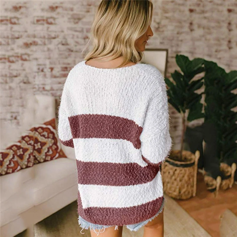 Winter Autumn Fashion Women Casual Long Sleeve Stitching Stripe Color Tshirt V Neck Loose Plush Tops Haut femme
Winter Autumn Fashion Women Casual Long Sleeve Stitching Stripe Color Tshirt V Neck Loose Plush Tops Haut femme