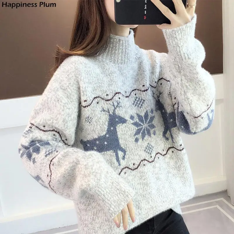Christmas Sweaters Chenille Mock Neck Dear Print Pullover Long Sleeve Top Knit Cropped Winter Clothes Warm Woman Jumper
Christmas Sweaters Chenille Mock Neck Dear Print Pullover Long Sleeve Top Knit Cropped Winter Clothes Warm Woman Jumper