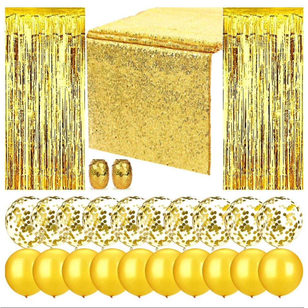 Party Decoration Supplies, 12 Inch Confetti Balloon Sequin Table Runner Rain Silk Combination Set
Party Decoration Supplies, 12 Inch Confetti Balloon Sequin Table Runner Rain Silk Combination Set