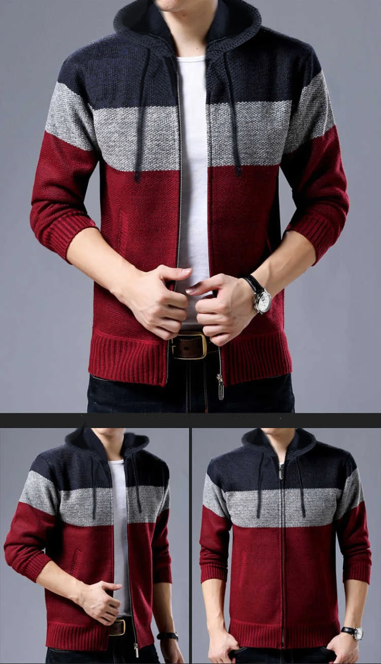 2019 Autumn Winter New Men's Thick Hooded Sweater coat Male Striped Zipper Sweater Outerwear Cashmere Wool Knitted Sweaters 3XL
2019 Autumn Winter New Men's Thick Hooded Sweater coat Male Striped Zipper Sweater Outerwear Cashmere Wool Knitted Sweaters 3XL