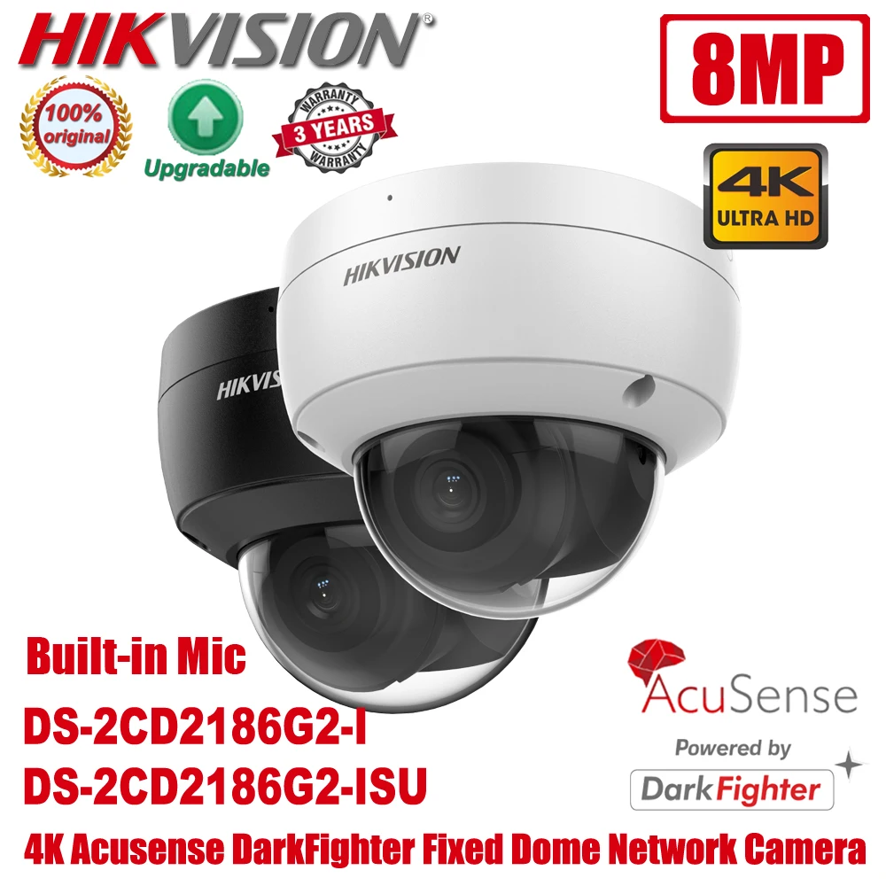 

Оригинальный Hikvision DS-2CD2186G2-ISU 8 МП 4K POE IR IP67 IK10 DarkFighter AcuSense купольная камера видеонаблюдения со встроенным микрофоном
