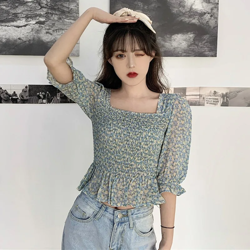 Летняя Милая красочная цветочная шифоновая блузка, женская модная Корейская рубашка с квадратным вырезом и рукавами-фонариками, Женский То... 
Летняя Милая красочная цветочная шифоновая блузка, женская модная Корейская рубашка с квадратным вырезом и рукавами-фонариками, Женский То...