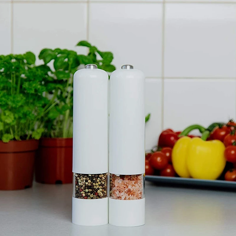 Electric Salt and Pepper Mill Grinder Set,Ceramic Grinding Core,For Salt,Pepper,Dried Herbs,Spices,White,2 Pcs
Electric Salt and Pepper Mill Grinder Set,Ceramic Grinding Core,For Salt,Pepper,Dried Herbs,Spices,White,2 Pcs