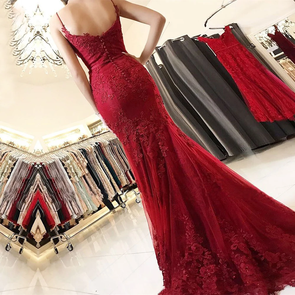 Vintage Spaghetti Strap Mermaid Evening Dress Wine Red Lace Appliques Sleeveless Vestidos De Fiesta Formal Prom Party Gown 2020
Vintage Spaghetti Strap Mermaid Evening Dress Wine Red Lace Appliques Sleeveless Vestidos De Fiesta Formal Prom Party Gown 2020