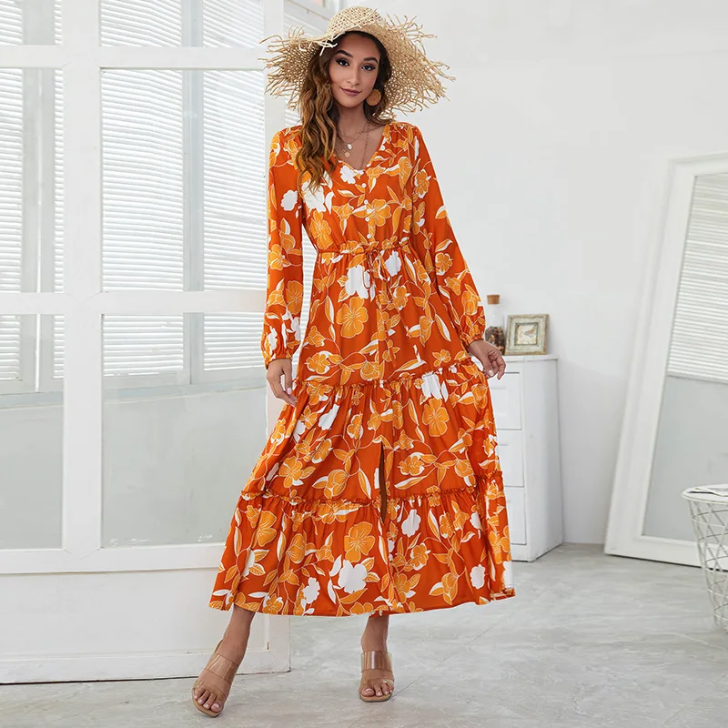 Floral Print Long Boho Dresses Women Long Sleeve Drawstring High Waist Maxi Dress Ladies Button V-Neck Female Slit Sundress
Floral Print Long Boho Dresses Women Long Sleeve Drawstring High Waist Maxi Dress Ladies Button V-Neck Female Slit Sundress