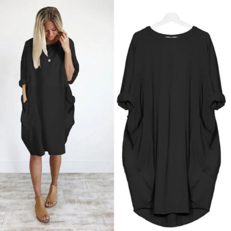 10pc/Fashion Womens dresses Pocket Loose Dress Autumn Ladies Crew Neck Casual Long girl Tops Dress female big vestido plus size
10pc/Fashion Womens dresses Pocket Loose Dress Autumn Ladies Crew Neck Casual Long girl Tops Dress female big vestido plus size