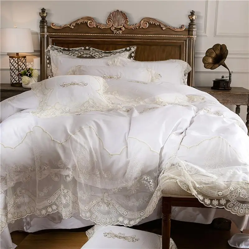 luxury white princess bedding sets egyptian cotton lace bedclothes queen king size 4/6pcs duvet cover set bed linen pillowcase
luxury white princess bedding sets egyptian cotton lace bedclothes queen king size 4/6pcs duvet cover set bed linen pillowcase