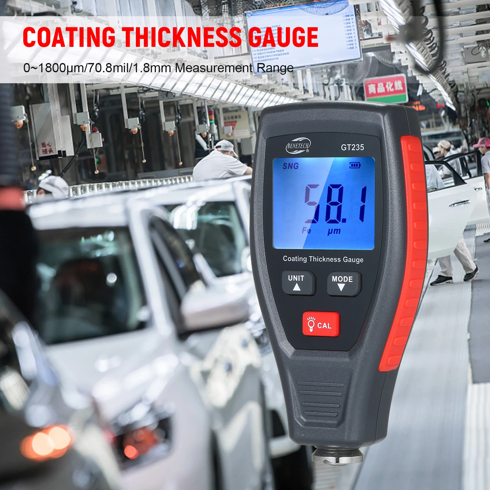 

Толщиномер KKMOON GT235 с ЖК-дисплеем, измеритель толщины лакокрасочного покрытия автомобиля, 0 ~ 1800 мкм