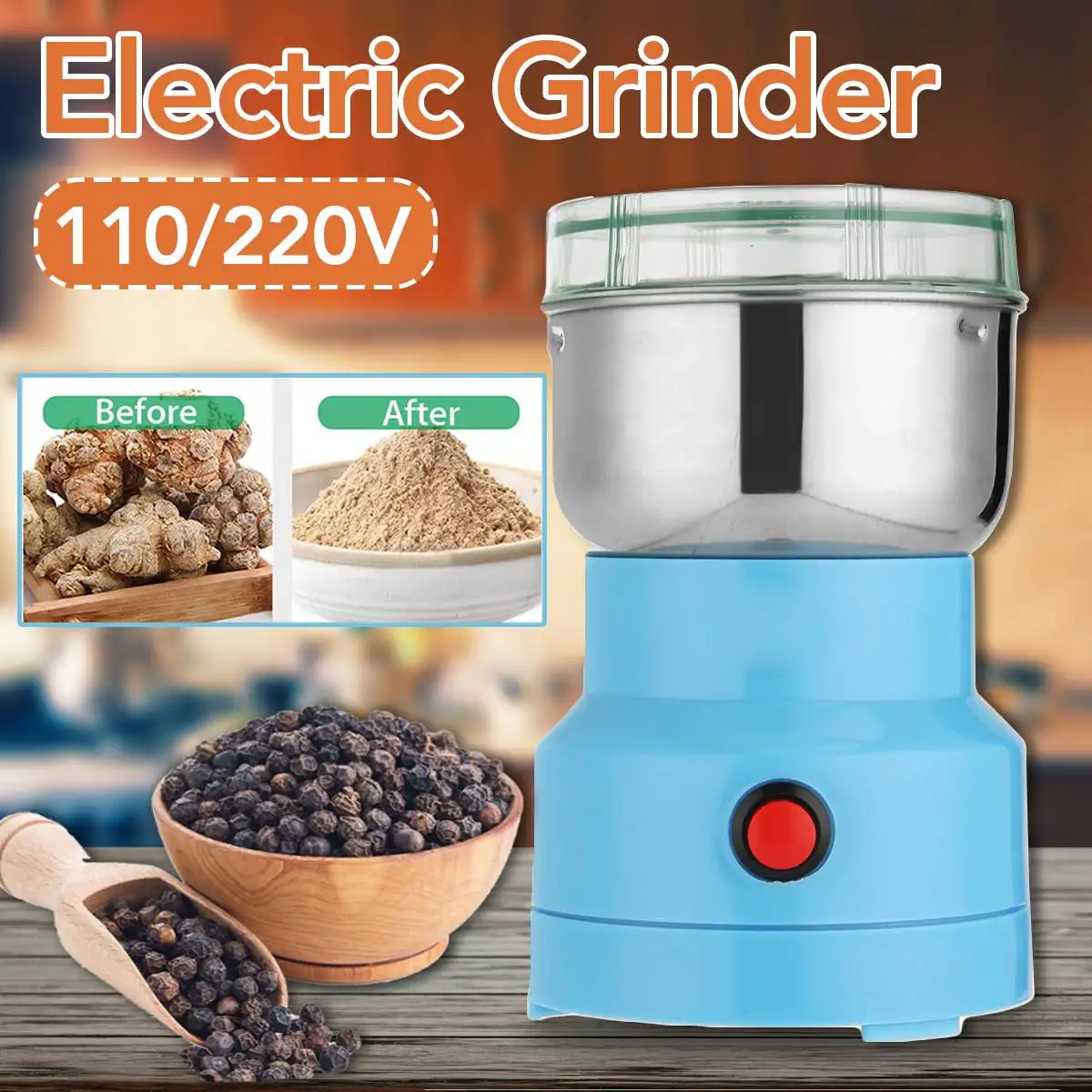 Electric Coffee Bean Grinder Grain Grinder Mill Kitchen Tool Herb Pepper Spice Nut Cereal Dry Food Grinder Mill Grinding Machine
Electric Coffee Bean Grinder Grain Grinder Mill Kitchen Tool Herb Pepper Spice Nut Cereal Dry Food Grinder Mill Grinding Machine