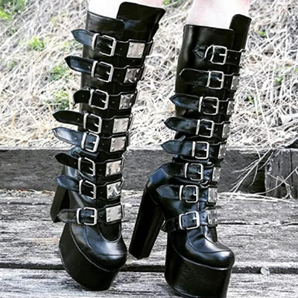 RIBETRINI Goth Platform Block High Heels Buckle Mid Calf Boots Women Ziper Thick Heel Cosplay Black Halloween Sexy Shoes Woman
RIBETRINI Goth Platform Block High Heels Buckle Mid Calf Boots Women Ziper Thick Heel Cosplay Black Halloween Sexy Shoes Woman
