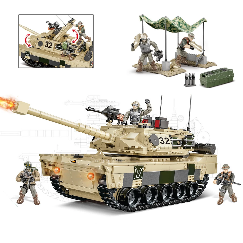 

1:36 Танк из США M1 Abrams времен Второй мировой войны, тяжелая броня, модель танка outpost, 1206 шт., армейские фигурки ww2, строительные блоки, детские иг...