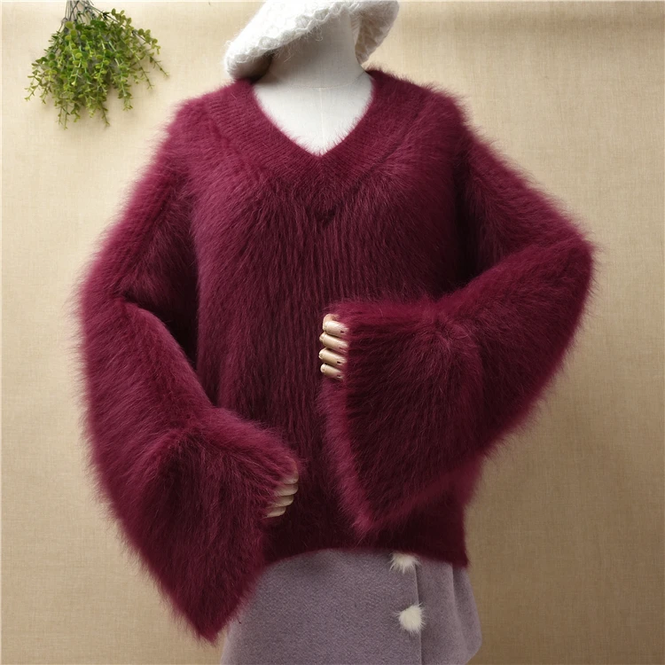 top quality female women hairy fuzzy mink cashmere knitted long flare sleeves loose pullover angora fur jumper sweater pull tops
top quality female women hairy fuzzy mink cashmere knitted long flare sleeves loose pullover angora fur jumper sweater pull tops