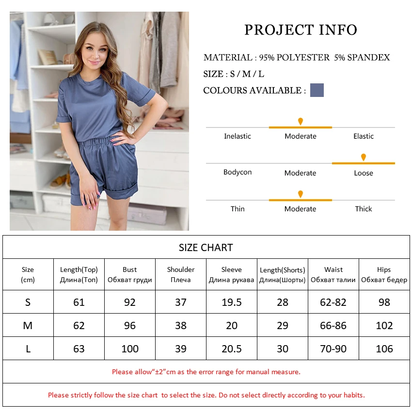 HECHAN Blue Pajamas Female Round Neck Short Sleeve Tops Elastic Waist Shorts Satin 2 Piece Set Women Sleepwear Sets Solid Casual
HECHAN Blue Pajamas Female Round Neck Short Sleeve Tops Elastic Waist Shorts Satin 2 Piece Set Women Sleepwear Sets Solid Casual