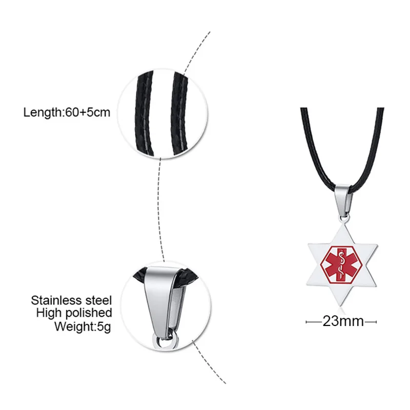 Custom Engraved Stainless Steel Medic Alert ID Necklace For Men Star Design Pendants Backside Personalized Private Info.
Custom Engraved Stainless Steel Medic Alert ID Necklace For Men Star Design Pendants Backside Personalized Private Info.