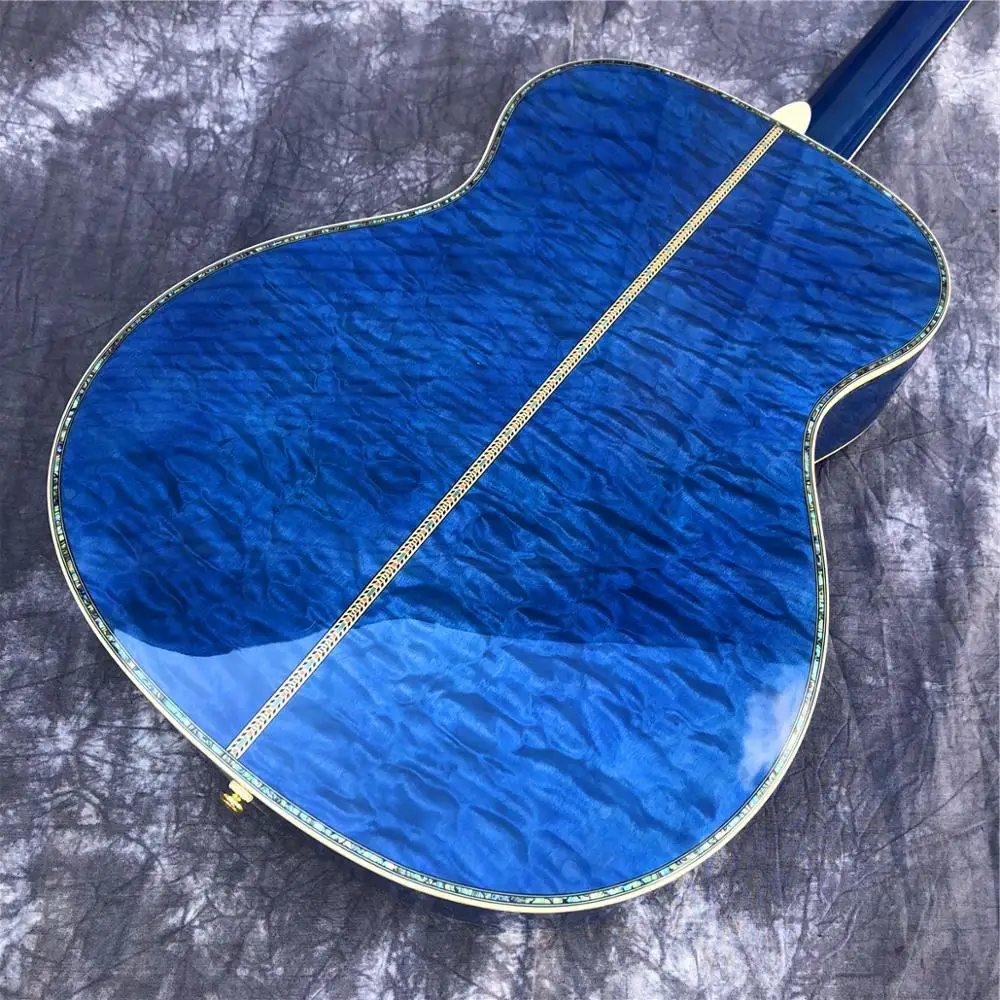 

Акустическая гитара из твердой ели Топ 40 дюймов в стиле Ом, гитары из абалона и черного дерева, стеганые гитары из синего клена