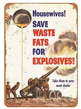 

1917 сохранить жиры для взрывчатых веществ, винтажный металлический знак, знак для украшения общественных знаков 12x18 дюймов