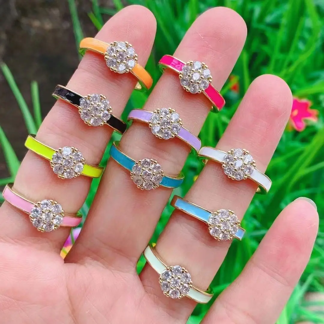 10Pcs Neon Enamel Colorful Fashion Jewelry Gold Plated Clear CZ Pave Women Finger Ring Adjustable For Party Gift 
10Pcs Neon Enamel Colorful Fashion Jewelry Gold Plated Clear CZ Pave Women Finger Ring Adjustable For Party Gift