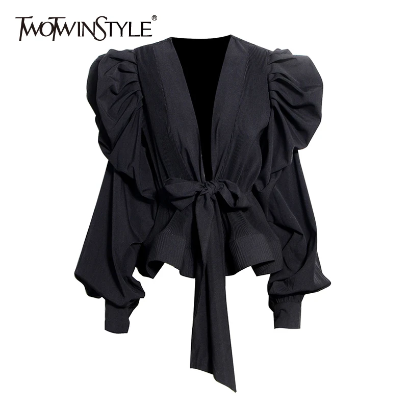 TWOTWINSTYLE Elegant Women Shirt V Neck Lantern Long Sleeve Ruched Lace Up Bow Sexy Blouse Female Fashion 2022 Spring Clothing
TWOTWINSTYLE Elegant Women Shirt V Neck Lantern Long Sleeve Ruched Lace Up Bow Sexy Blouse Female Fashion 2022 Spring Clothing
