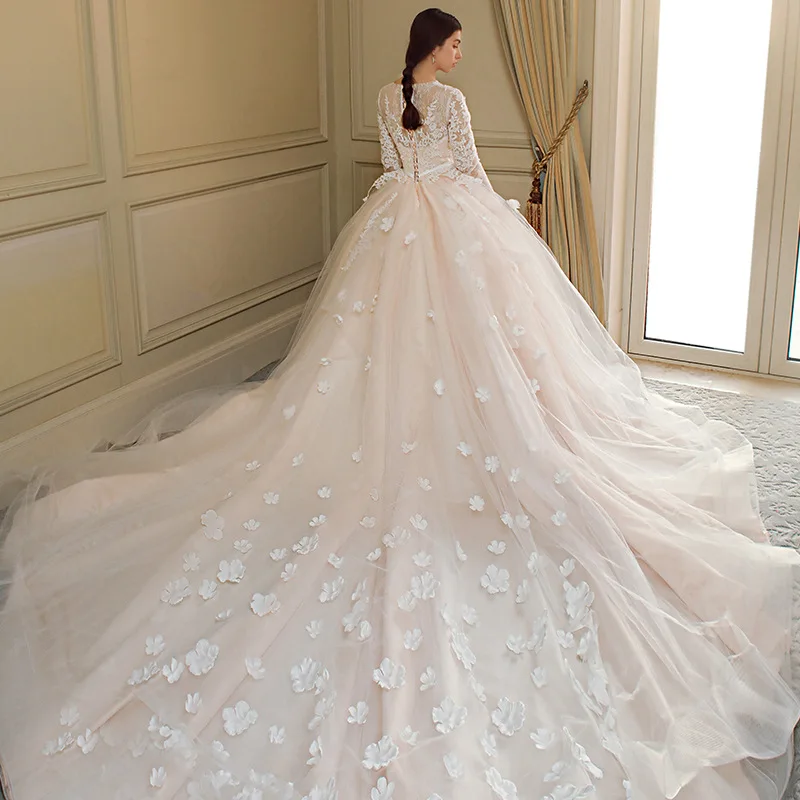 Bridal WEDDING gown lace up O NECK wedding dresses LONG SLEEVE PLUS SIZE anniversary ceremony Muslim wedding DRESS with train
Bridal WEDDING gown lace up O NECK wedding dresses LONG SLEEVE PLUS SIZE anniversary ceremony Muslim wedding DRESS with train